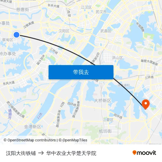 汉阳大街铁铺 to 华中农业大学楚天学院 map