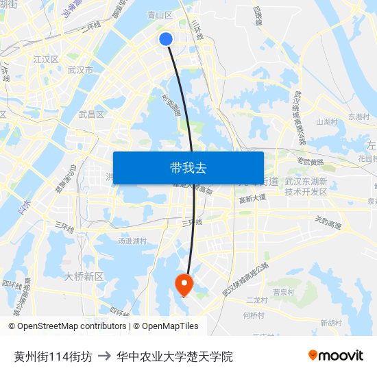 黄州街114街坊 to 华中农业大学楚天学院 map