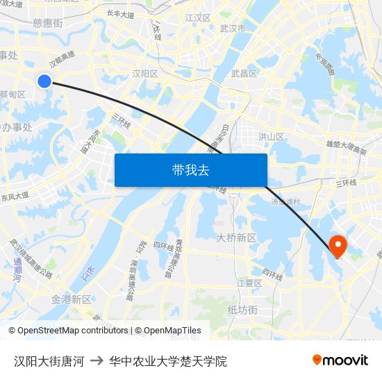 汉阳大街唐河 to 华中农业大学楚天学院 map