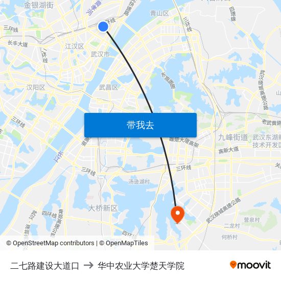 二七路建设大道口 to 华中农业大学楚天学院 map