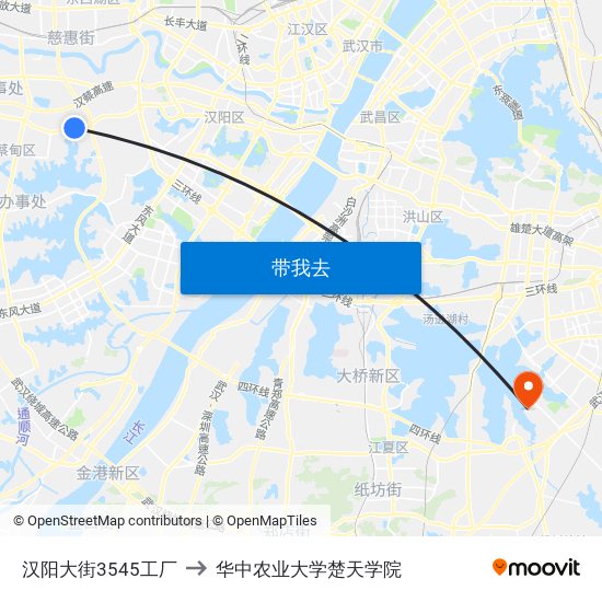 汉阳大街3545工厂 to 华中农业大学楚天学院 map
