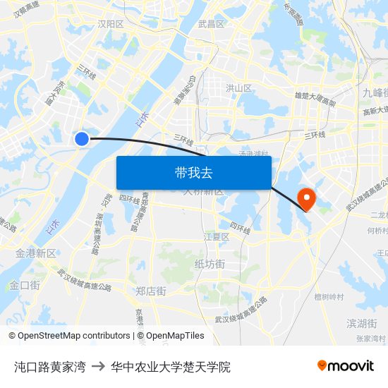 沌口路黄家湾 to 华中农业大学楚天学院 map