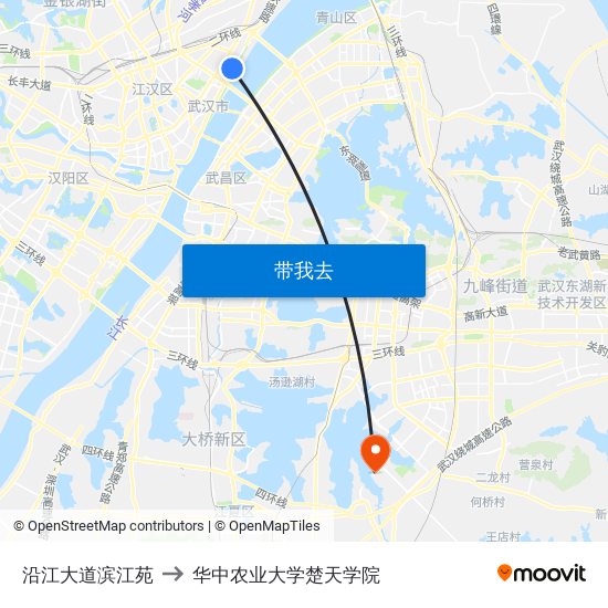 沿江大道滨江苑 to 华中农业大学楚天学院 map