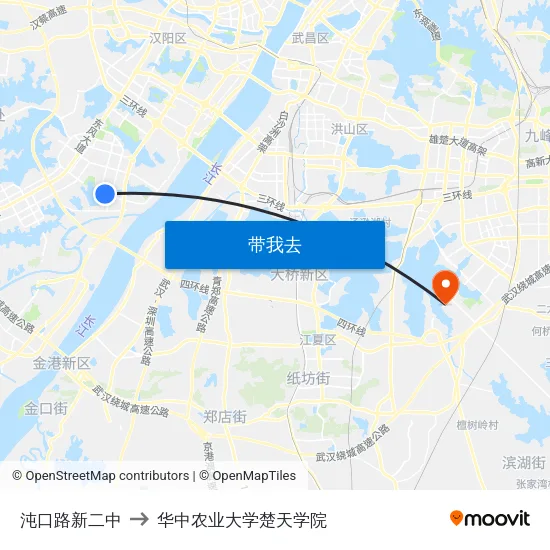 沌口路新二中 to 华中农业大学楚天学院 map