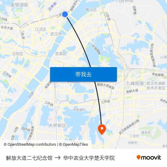 解放大道二七纪念馆 to 华中农业大学楚天学院 map