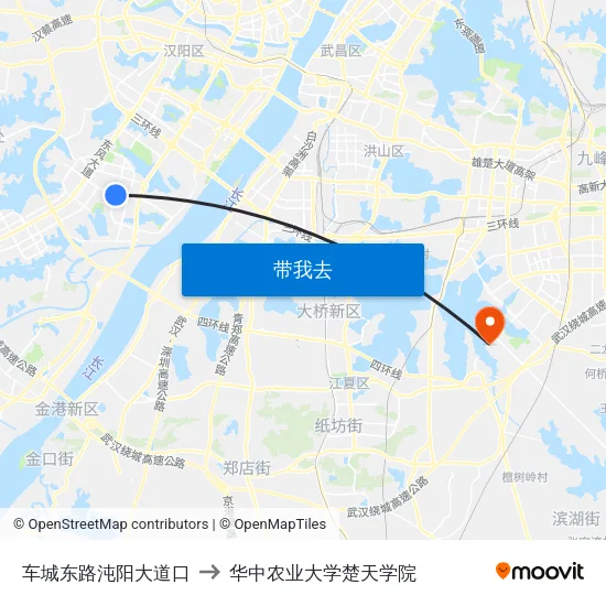 车城东路沌阳大道口 to 华中农业大学楚天学院 map