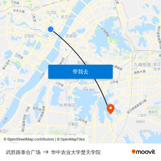 武胜路泰合广场 to 华中农业大学楚天学院 map