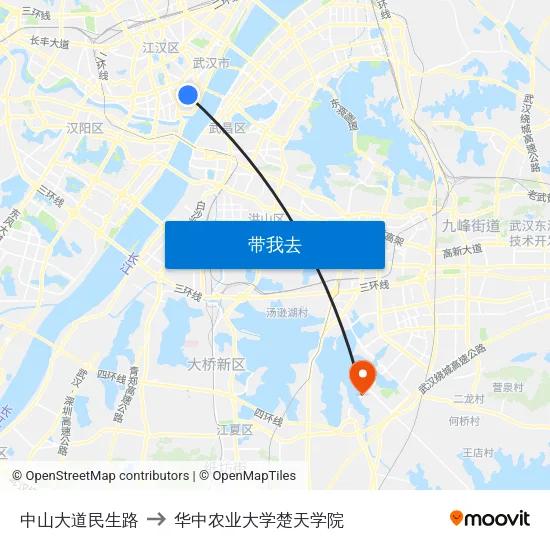 中山大道民生路 to 华中农业大学楚天学院 map