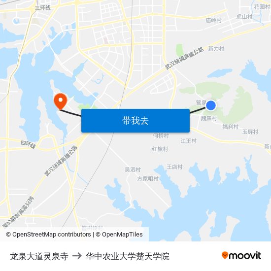 龙泉大道灵泉寺 to 华中农业大学楚天学院 map