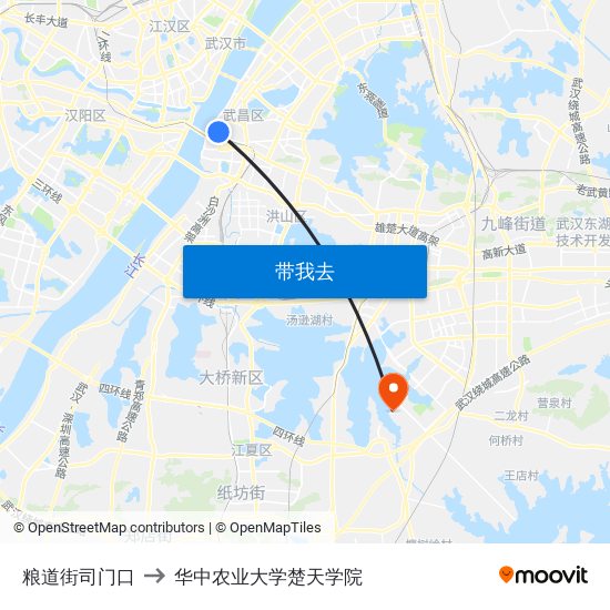 粮道街司门口 to 华中农业大学楚天学院 map