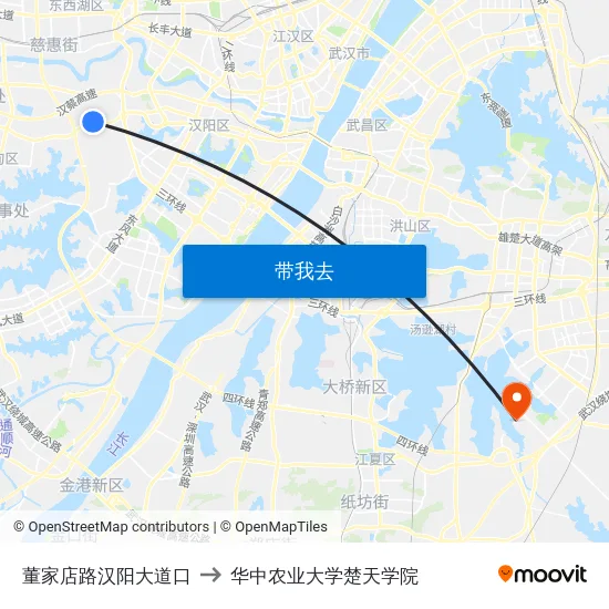 董家店路汉阳大道口 to 华中农业大学楚天学院 map