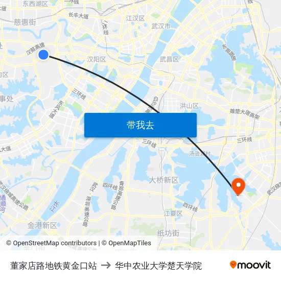 董家店路地铁黄金口站 to 华中农业大学楚天学院 map