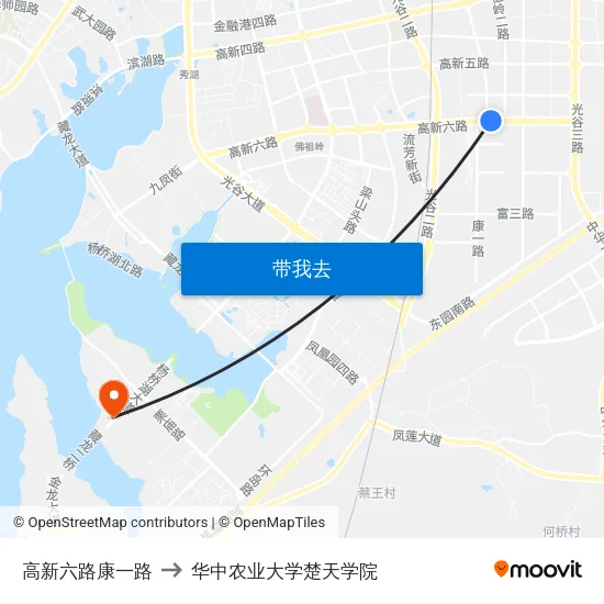 高新六路康一路 to 华中农业大学楚天学院 map