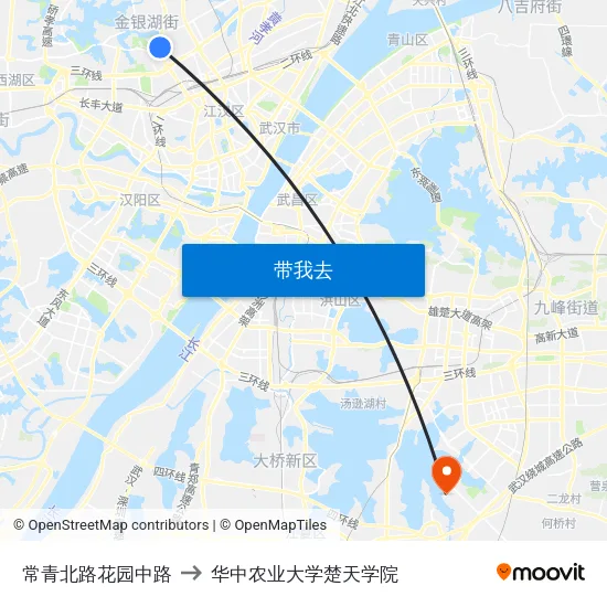 常青北路花园中路 to 华中农业大学楚天学院 map