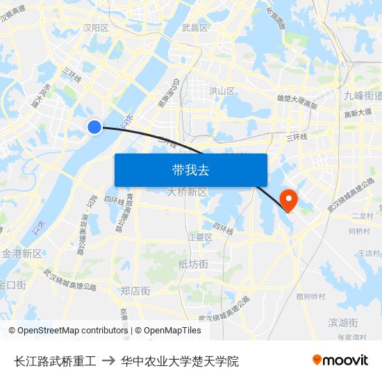 长江路武桥重工 to 华中农业大学楚天学院 map