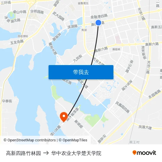 高新四路竹林园 to 华中农业大学楚天学院 map