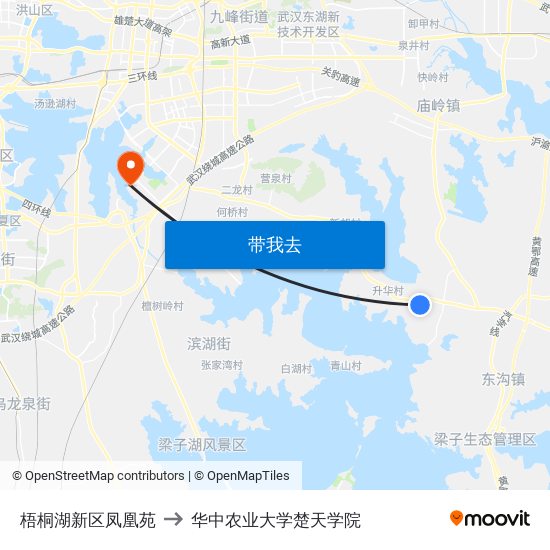 梧桐湖新区凤凰苑 to 华中农业大学楚天学院 map