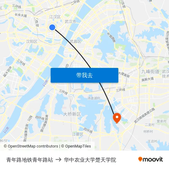 青年路地铁青年路站 to 华中农业大学楚天学院 map