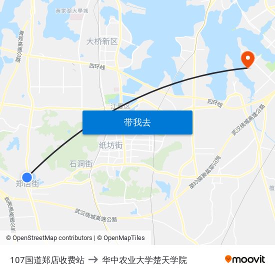 107国道郑店收费站 to 华中农业大学楚天学院 map