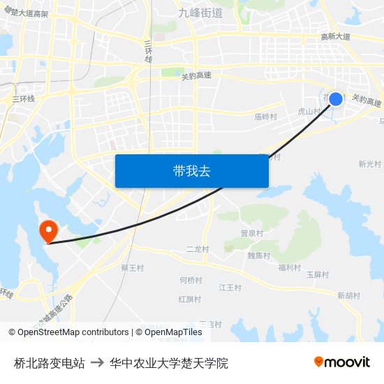 桥北路变电站 to 华中农业大学楚天学院 map