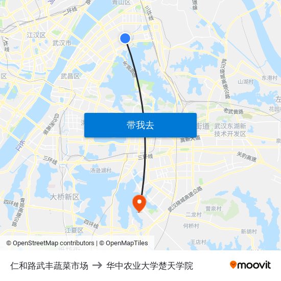 仁和路武丰蔬菜市场 to 华中农业大学楚天学院 map