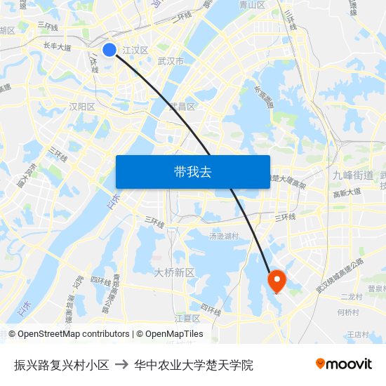 振兴路复兴村小区 to 华中农业大学楚天学院 map