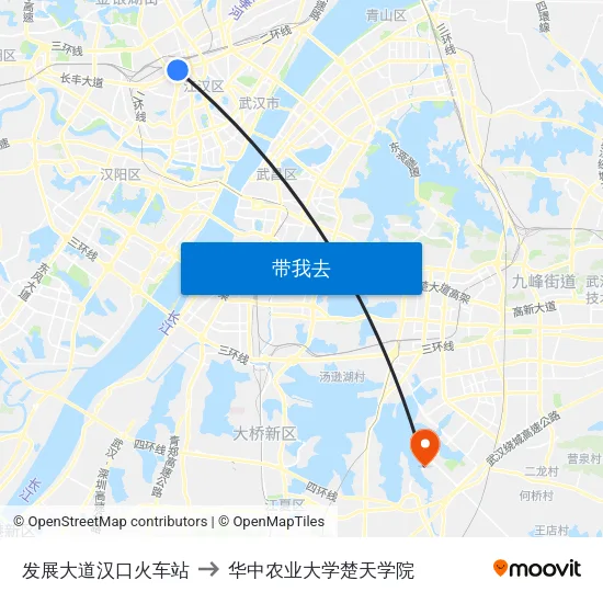 发展大道汉口火车站 to 华中农业大学楚天学院 map