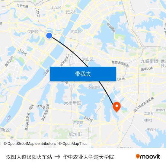 汉阳大道汉阳火车站 to 华中农业大学楚天学院 map