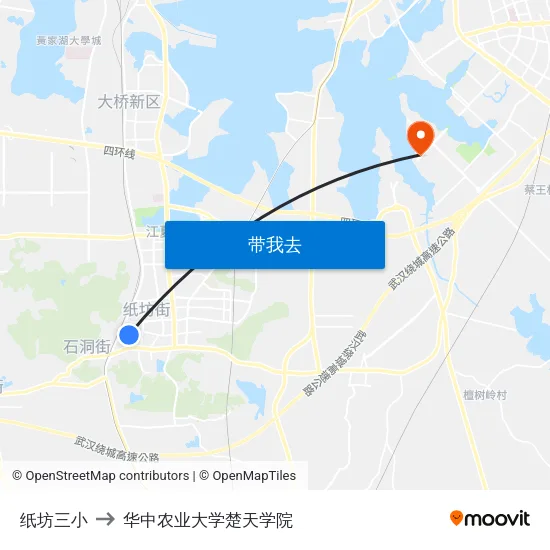 纸坊三小 to 华中农业大学楚天学院 map