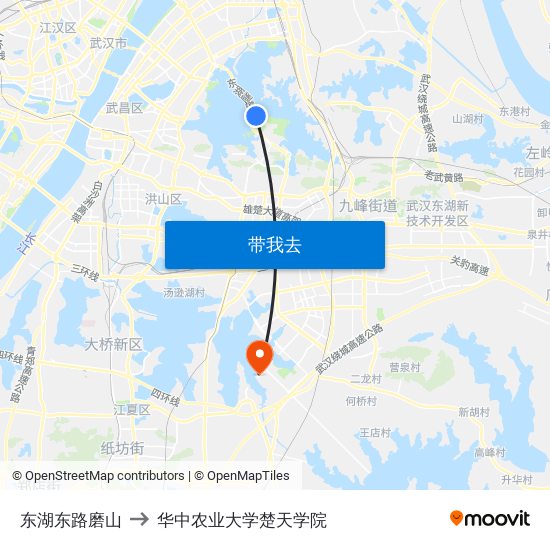 东湖东路磨山 to 华中农业大学楚天学院 map