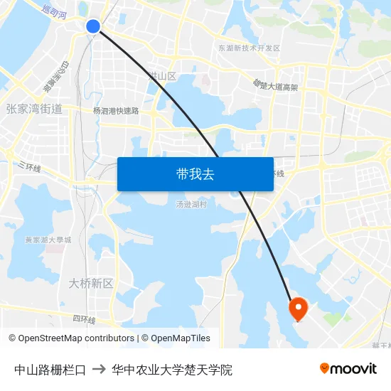 中山路栅栏口 to 华中农业大学楚天学院 map