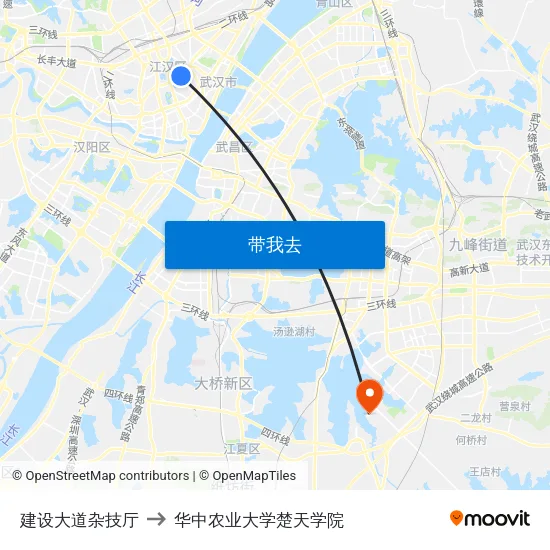 建设大道杂技厅 to 华中农业大学楚天学院 map