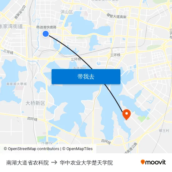南湖大道省农科院 to 华中农业大学楚天学院 map