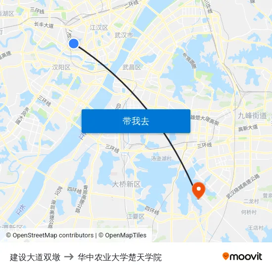 建设大道双墩 to 华中农业大学楚天学院 map