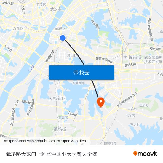 武珞路大东门 to 华中农业大学楚天学院 map