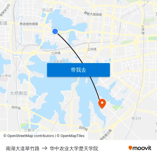 南湖大道翠竹路 to 华中农业大学楚天学院 map
