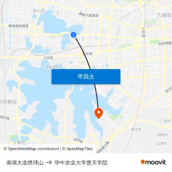 南湖大道绣球山 to 华中农业大学楚天学院 map