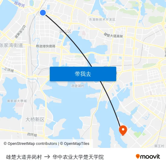 雄楚大道井岗村 to 华中农业大学楚天学院 map