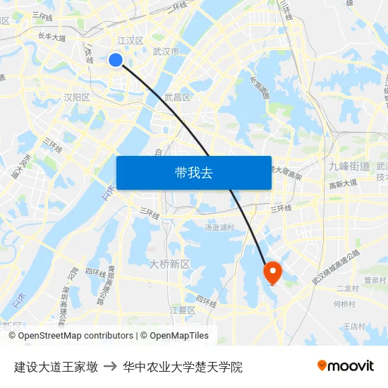 建设大道王家墩 to 华中农业大学楚天学院 map