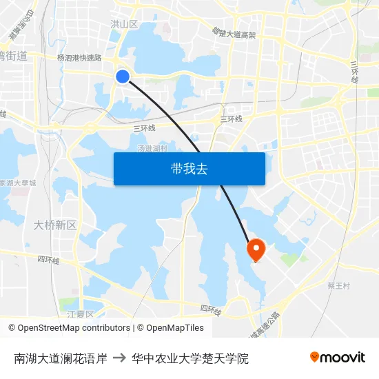 南湖大道澜花语岸 to 华中农业大学楚天学院 map