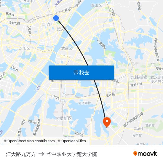 江大路九万方 to 华中农业大学楚天学院 map