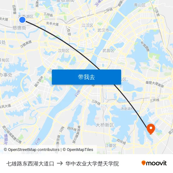 七雄路东西湖大道口 to 华中农业大学楚天学院 map