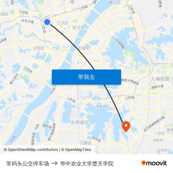 常码头公交停车场 to 华中农业大学楚天学院 map
