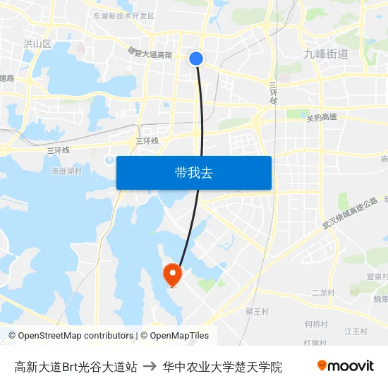 高新大道Brt光谷大道站 to 华中农业大学楚天学院 map