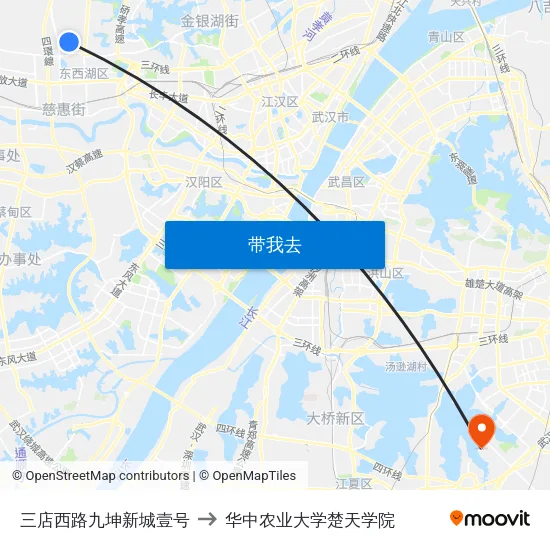 三店西路九坤新城壹号 to 华中农业大学楚天学院 map