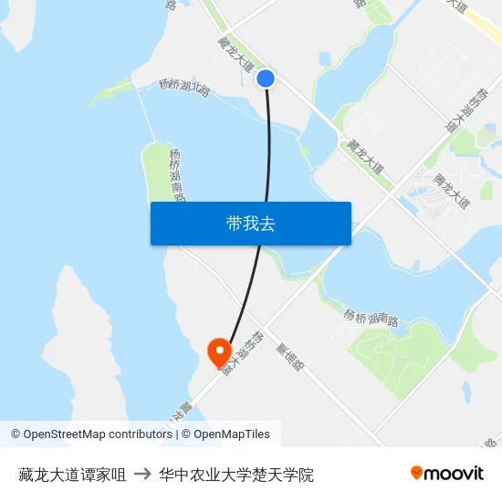 藏龙大道谭家咀 to 华中农业大学楚天学院 map