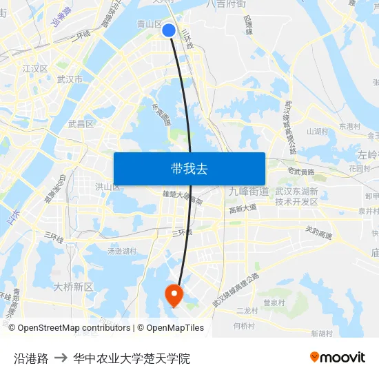沿港路 to 华中农业大学楚天学院 map