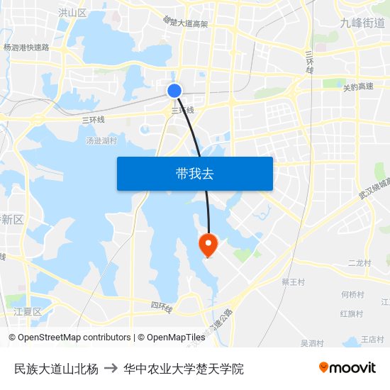 民族大道山北杨 to 华中农业大学楚天学院 map
