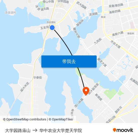 大学园路庙山 to 华中农业大学楚天学院 map