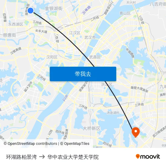 环湖路柏景湾 to 华中农业大学楚天学院 map